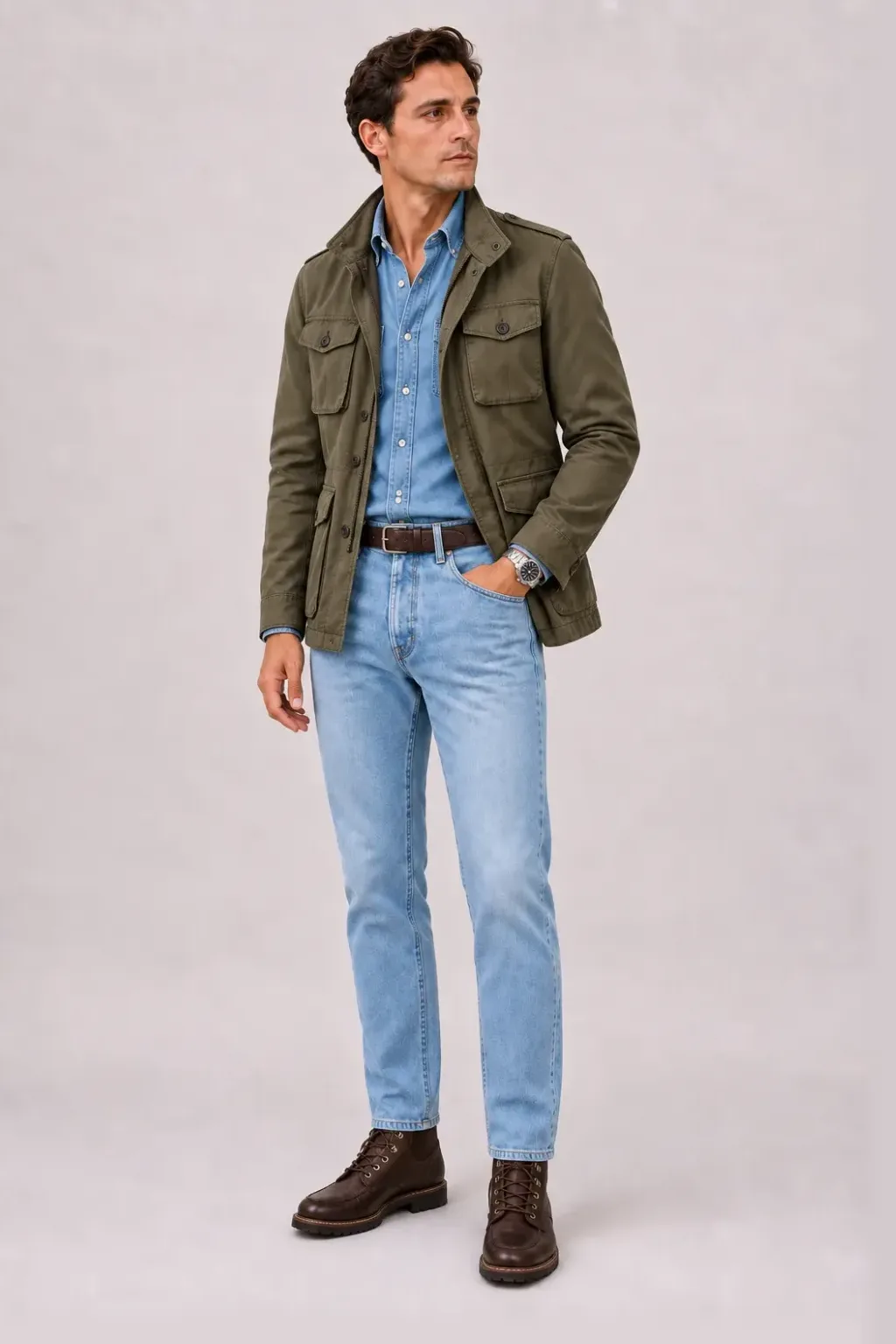 Jeans + Hemd + Field Jacket